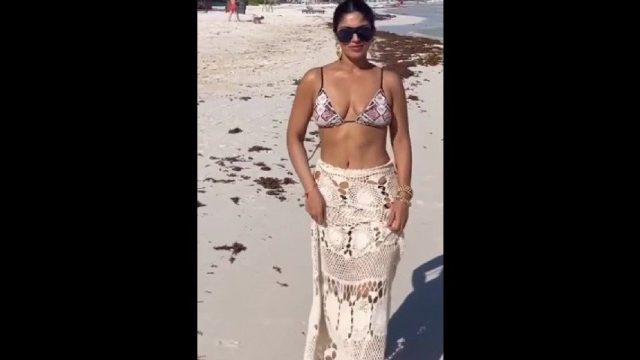 BHUMI PEDNEKAR SEXY TEASE AT BEACH IN BRA